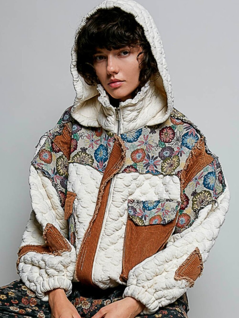 POL-Designed in mock neck balloon sleeve roomy fit Jacket
